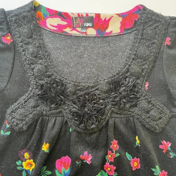 Yumi Kim Mini Dress Wool  Blend Mexican Floral Colorful Crochet Applique Sz S/M - Picture 8 of 11
